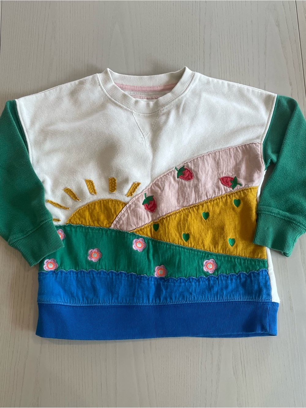 Mini Boden Strawberry Floral Garden Field Farm Applique Sweatshirt - Size 5-6